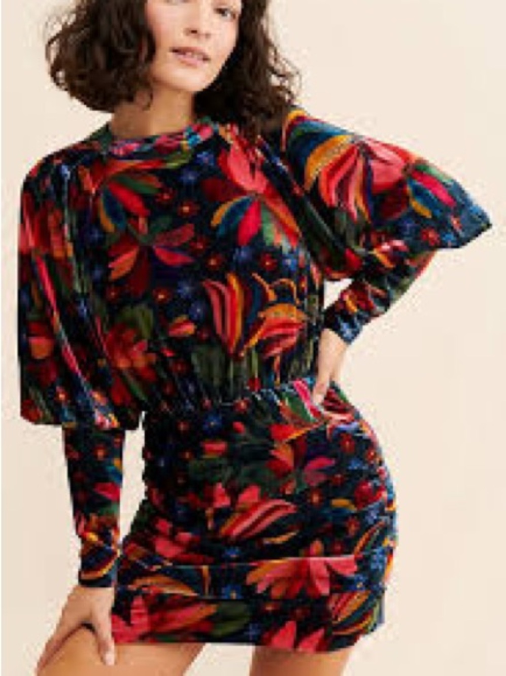 Farm Rio Vibrant Floral Velvet Mini Dress in Multicolor